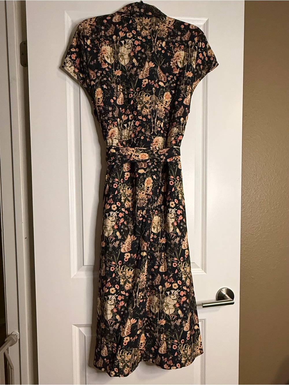 NWT Disturbia Goth Pixie Skeleton Floral Tie-Waist Midi Shirt Dress US12 - Picture 9 of 12